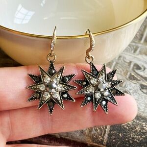 Black Rhinestone Star Drop Earrings Handmade